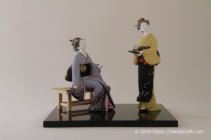 博多人形師 緒方恵子の作品「桜舞う」。 第36回与一賞受賞作品です。